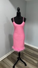 Fashion Nova Yvana Bandage Mini dress size large pink feathers trim NEW