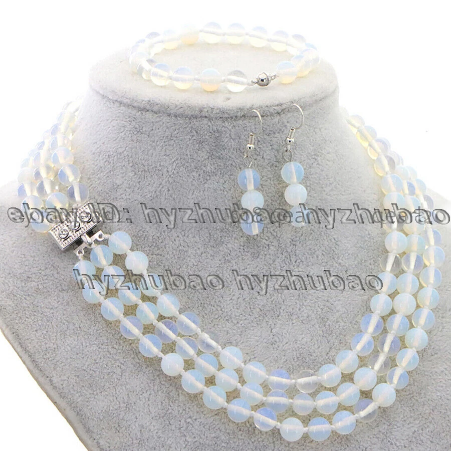 3 Rows Multicolor Gemstones Round Beads Knot Necklace Bracelet Earrings Set AAA - Изображение 4 из 4