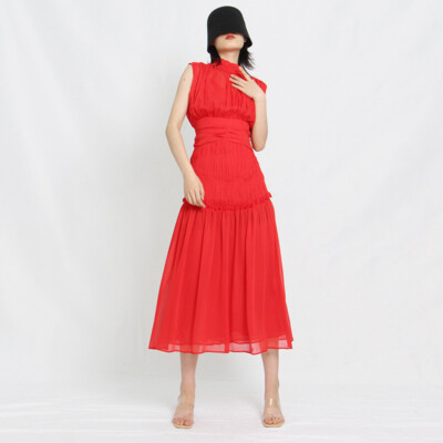 Women Summer Solid Sleeveless Swing High Waist Chiffon Long Dress | eBay