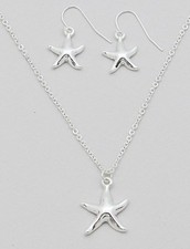 Silver Starfish Pendant Necklace Beach Theme Sea Life Pendant Necklace Set