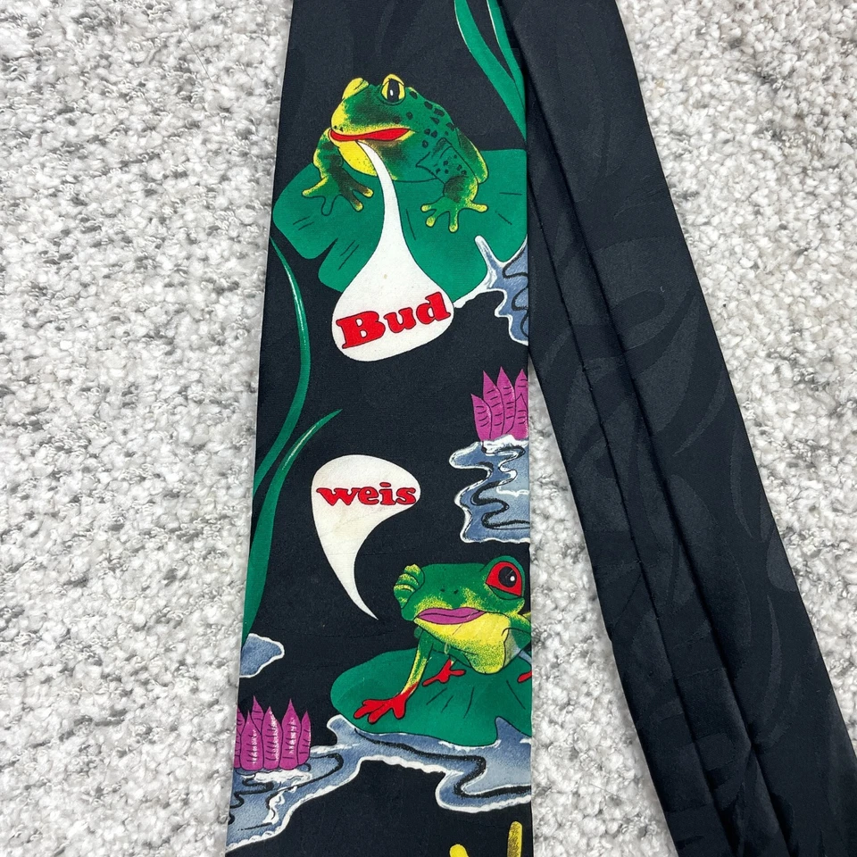 Corbata vintage Budweiser corbata ranas cerveza años 90 negra 1996 Anheuser Busch genuina Foto 3 de 4