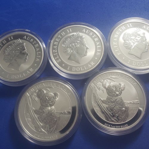 Lot of 5 - 2015 - 1 oz - Australia Silver Koala's (BU) PERTH MINT IN CAP - Picture 4 of 7