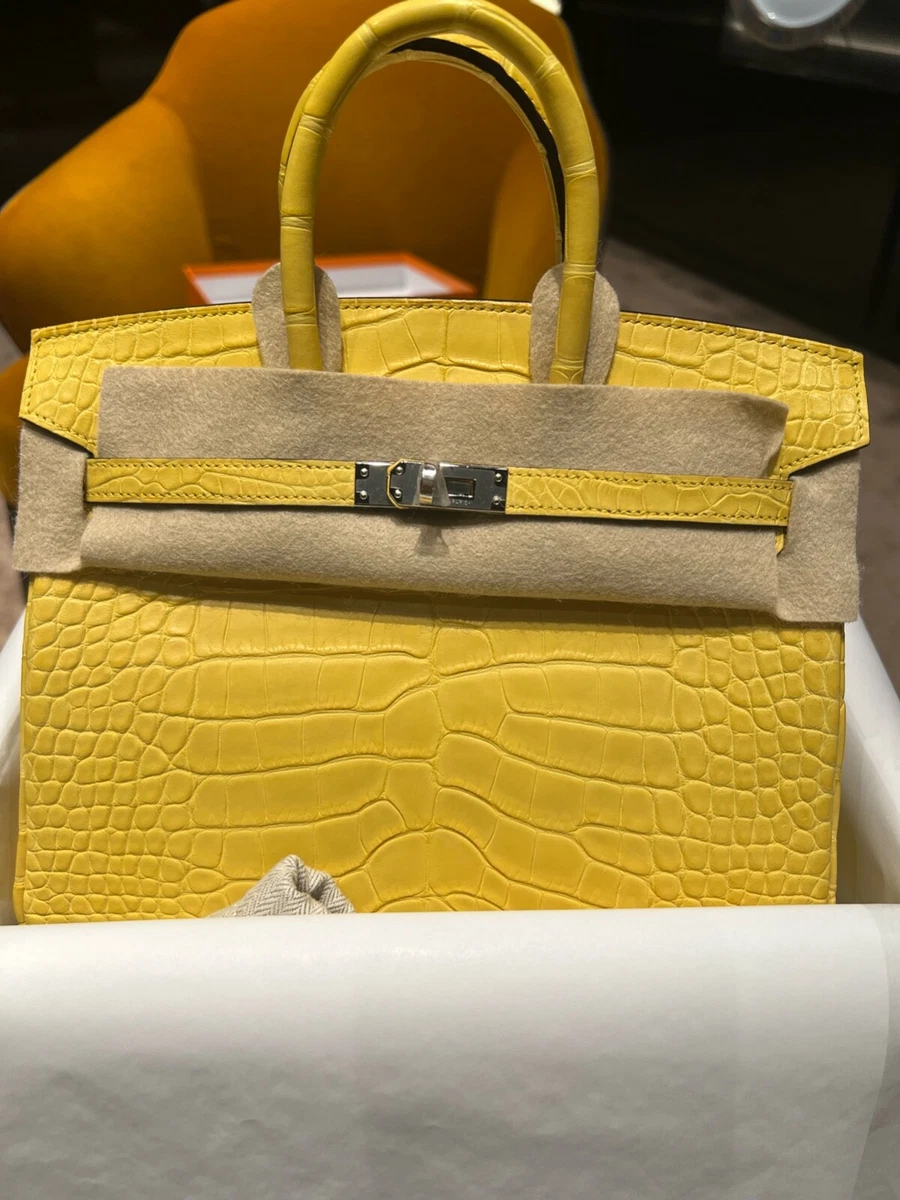 Hermes Birkin 25 Lime Yellow Matte Alligator Palladium Crocodile