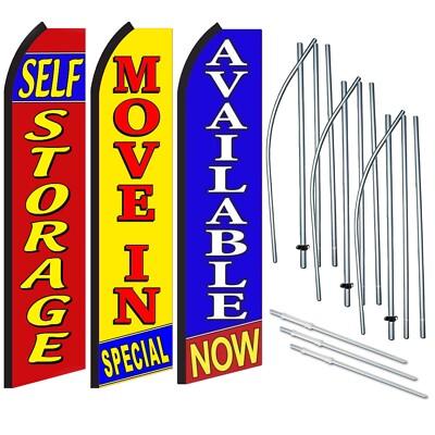 Self Storage, Move in Special, Available - 3 Pack of Swooper Feather Flag Kits