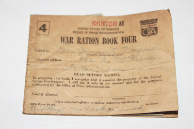 World War Ii 1945 Usa War Ration Book Four 4 W Stamps Denton Texas Wwii Ebay