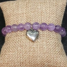 SAMARA Amethist Stretch Bracelet Whit Sterling Silver Heart Locket 13-781