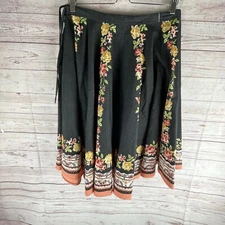 Lux Bohemian Circle Skirt Black Floral Print Sequins Women's Sz M 100% Cotton