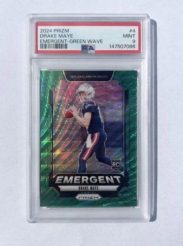 2024 Panini Prizm Drake Maye #4 Emergent Green Wave Prizm (RC) PSA 9 - Patriots
