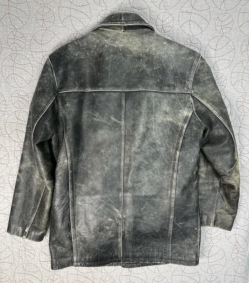 Винтажная черная искусственно состаренная кожаная куртка Kenneth Cole подкладка шерпа / мужская средняя - Изображение 4 из 4