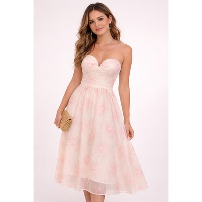 Mable Womens Dress M Pink Floral Chiffon Strapless Sweetheart Fairy Etheral NWT