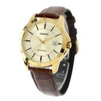 Casio Classic MTP-V004GL-9ADF Analog Gold Zifferblatt Datum Leder Herren R801...