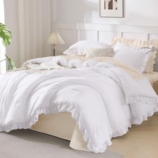 Andency Oversized King Comforter Set 128x120, 3 Pieces White Bedding Set