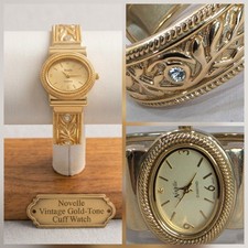 Novelle Diamond WORKING 13367 Repousse Cuff Bracelet Clamper Watch New Battery