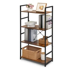 4tier Bookshelf Industrial Bookcase W/metal Frame Open Back Storage Display Shel