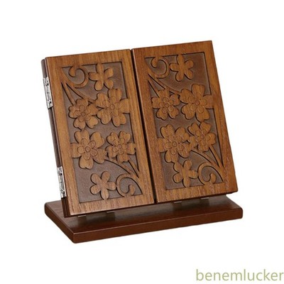 7.07'' Foldable Three Sided Wooden Base Mirror Handcarved Desktop Makeup Mirrors
