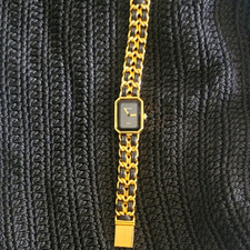 CHANEL Premiere Quartz Swiss Made Black Dial Gold Plated Rectangle Watch.