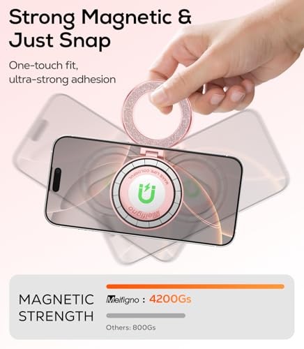 Upgraded Magnetic Phone Ring Stand Built in Mirror for Magsafe, Rose Gold - Photo 7 sur 7