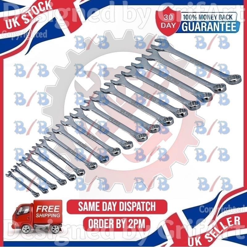 US PRO 18PC METRIC COMBINATION SPANNER SET RING OPEN END WRENCH 6MM TO 24MM TRAY