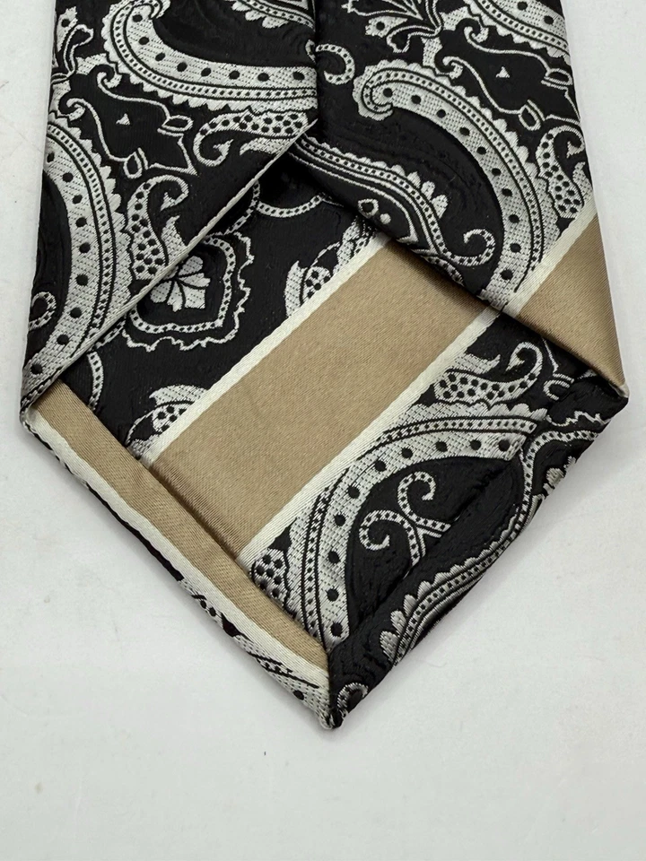 Галстук из микрофибры Bruno Conte от Don Jonathan черно-золотой белый пейсли 3 1/2x61 - Изображение 3 из 3