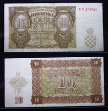 Croatia 10 Kuna 1941 P5 Independent State Hrvatska Banknote Money i4c5690