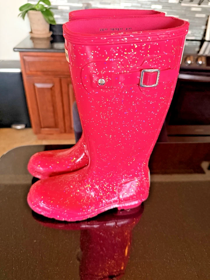 Kids Hunter Girl’s Original Giant Glitter Boot - JFT6075RGT - Size 5B/6G - Pink - Image 2 of 4