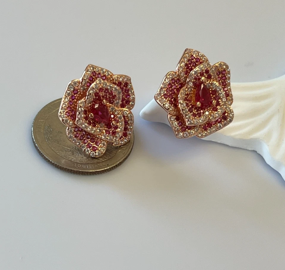 Pendientes de plata de ley 925 4x6 mm pera rubí zafiro 7/8"" racimo piedras preciosas Foto 3 de 3