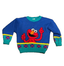 Vintage 90s Sesame Street Elmo Knit Sweater Colorblock Youth Large Retro TV