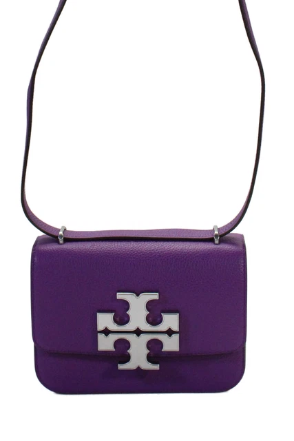 Tory Burch Womens Leather Eleanor Double T Logo Crossbody Handbag Purple