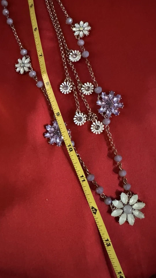 Collar Betsey Johnson 2 niveles cuentas y cristales florales multicolores•cadenas de oro rosa Foto 4 de 4