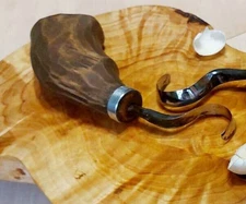 Russian Exclusive Handmade Steel Hand Forged Hook Spoon Knife Wood Carving