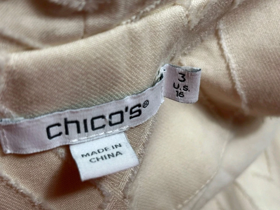 Chaqueta Blazer Chico’s Texturizada Mujer Talla 3 EE. UU. 16 Algodón Crema Natural Informal Foto 3 de 4