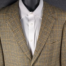 Vtg Wool Tweed Blazer Men's 40R Ivory Window Pane Houndstooth Plaid 3/2 Roll Ivy