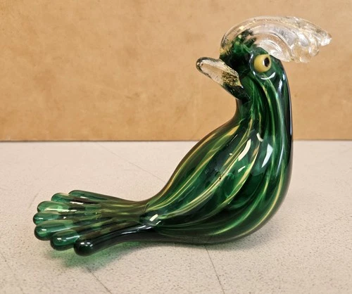 Vintage 1950s MURANO Green Bird BLOWN GLASS Small Figurine