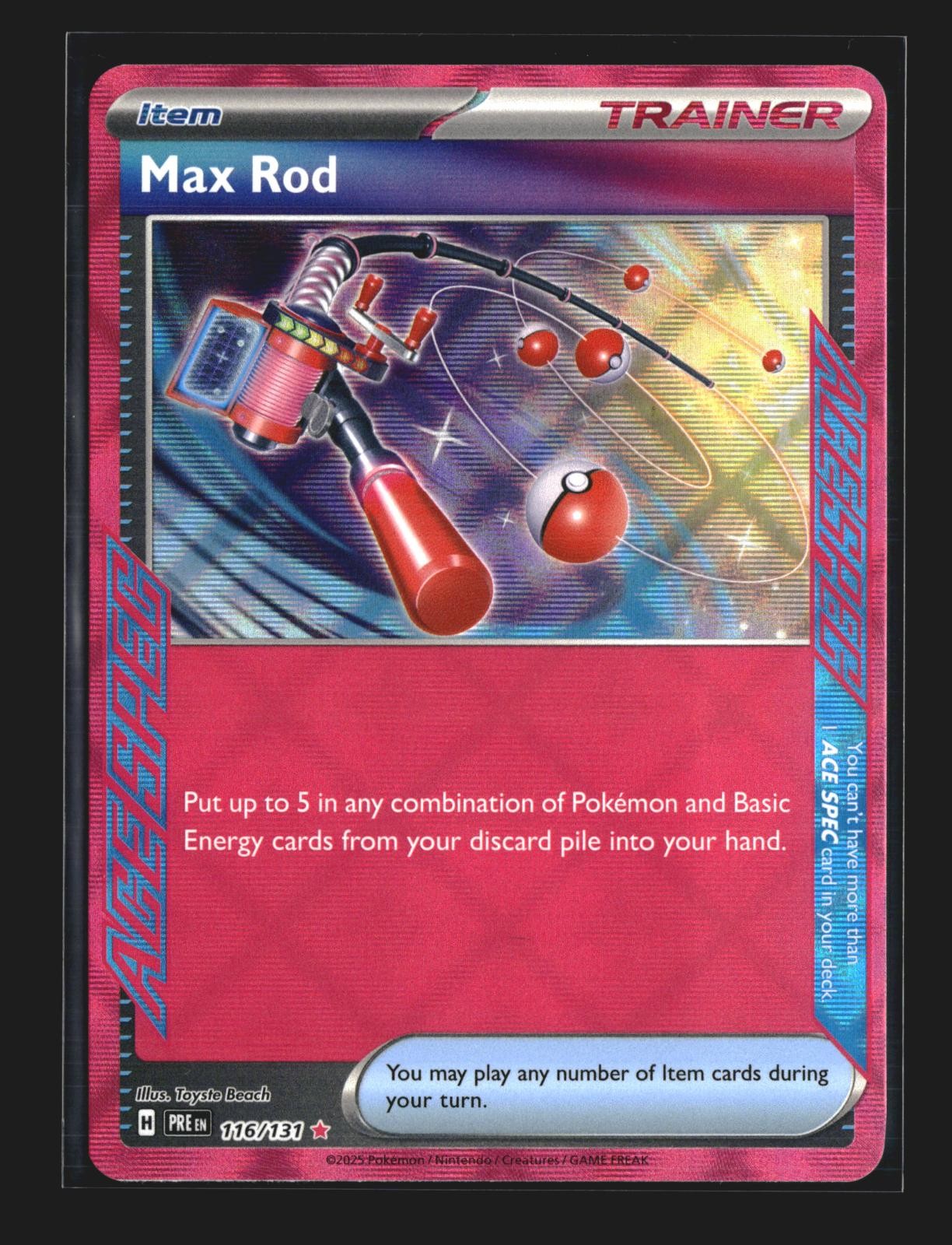 Max Rod 116/131 Holo ACE SPEC Rare PRE Prismatic Evolutions 2025 Beach NM