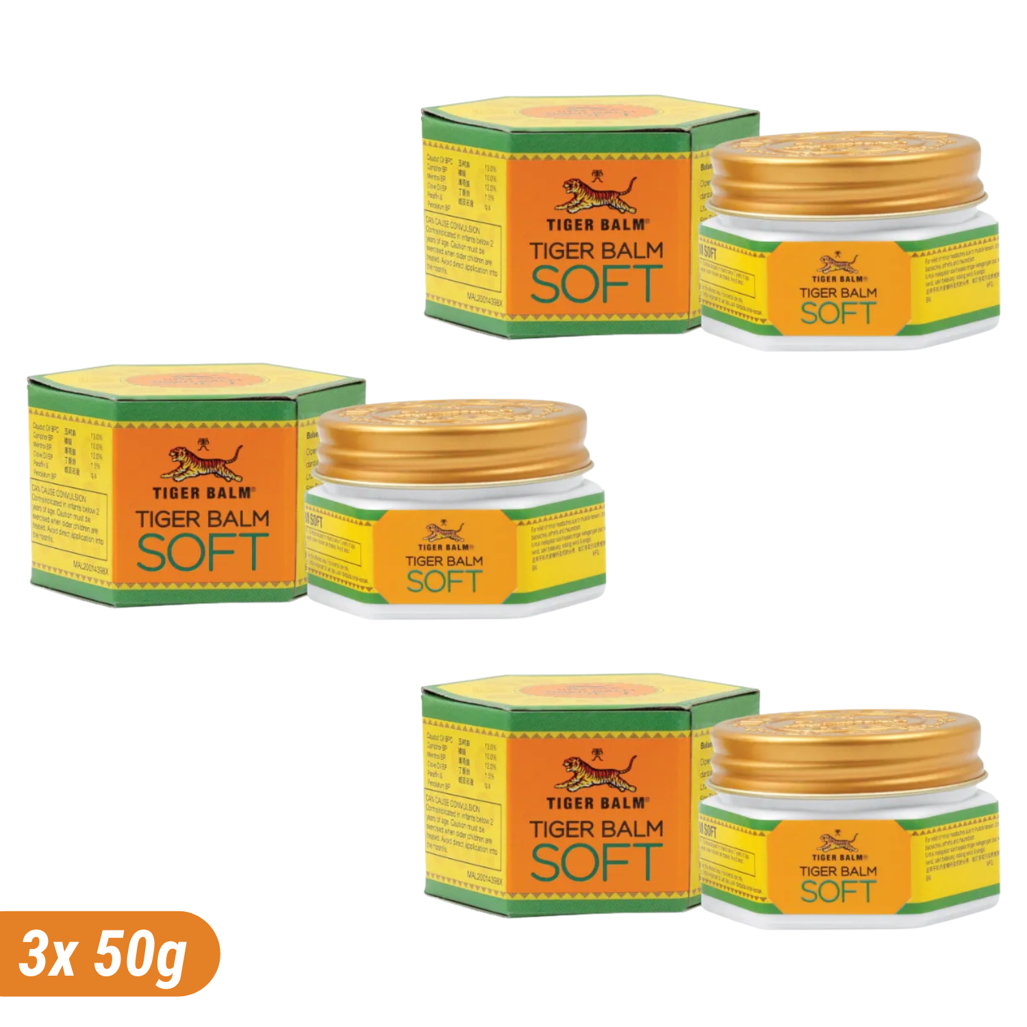 3x 50g Tiger Balm Ointment for Headaches Stuffy Nose Muscle Pain Relief