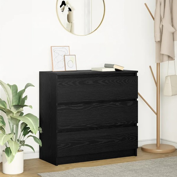 Sideboard Schwarz Eichenoptik 80X35X76 Cm Holzwerkstoff Stauraum-image