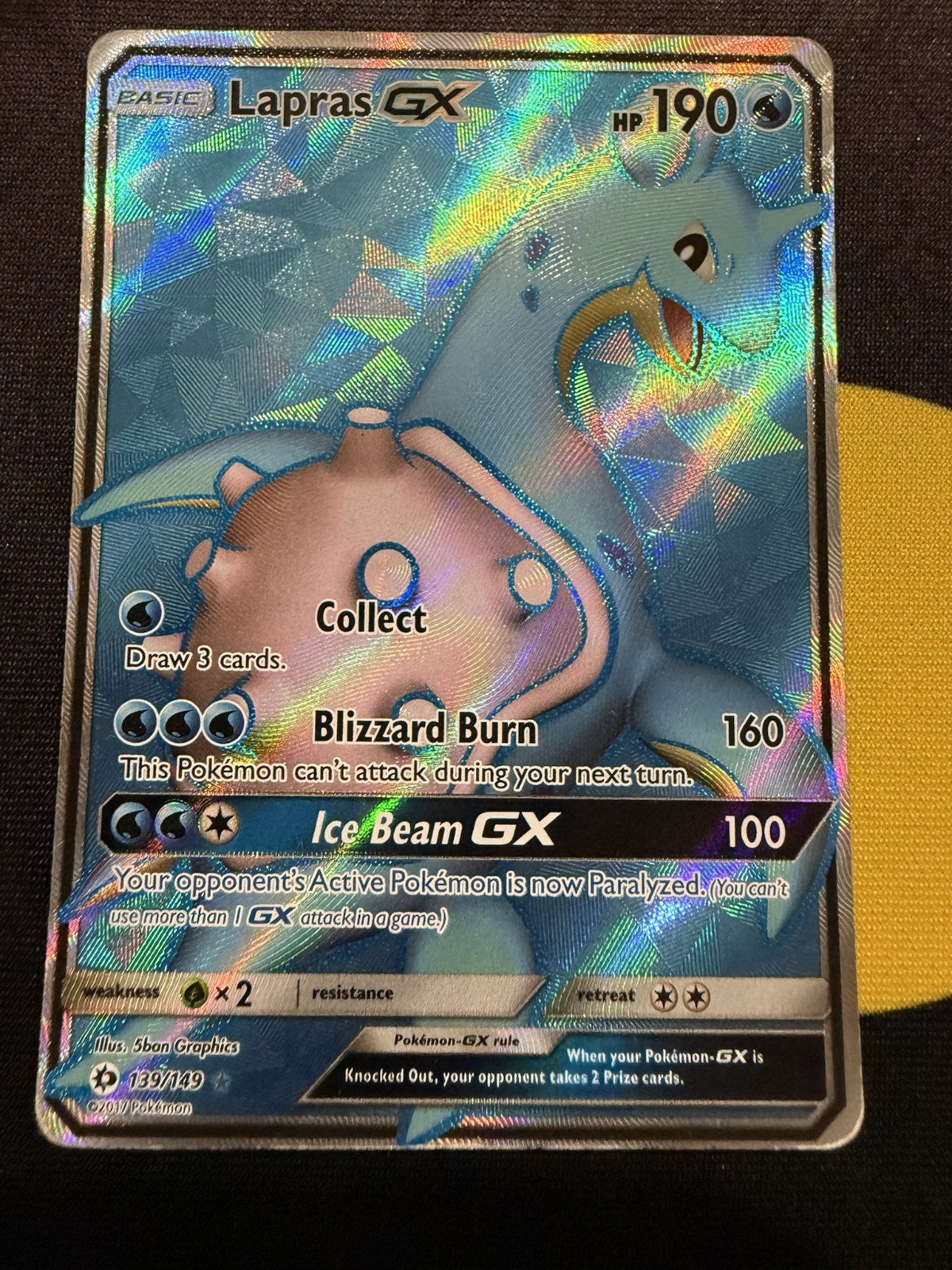 Pokemon TCG Card Lapras GX (Full Art) 139/149 SM Base Set Holo Heavily Played