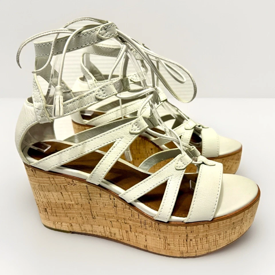 Frye Womens Heather Lace Up Tassel Cork Wedge Gladiator Sandals Cream Tan Size 8 - Image 2 of 4