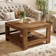 31.5" Square Coffee Table 2-Tier Farmhouse Accent Center Table for Living Room