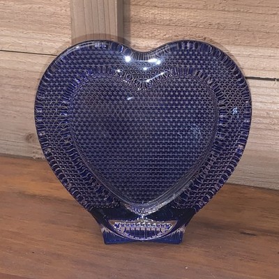 Studio Nova Picture Frame Glass Cobalt Blue Heart Shaped 5.5 x5.5  Tabletop EUC