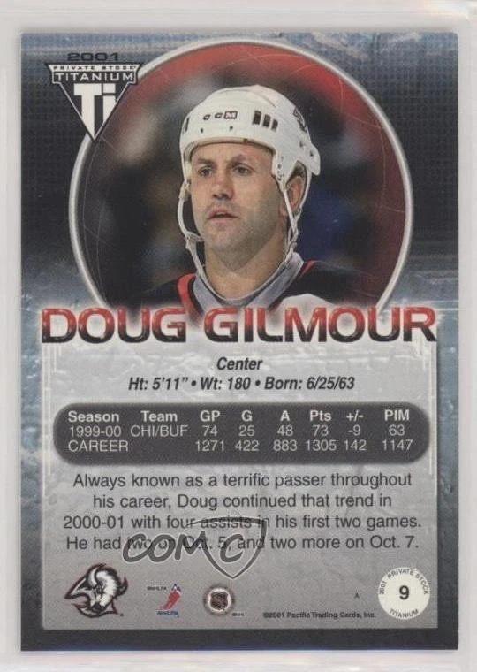2000-01 Pacific Private Stock Titanium Gold /99 Doug Gilmour #9 HOF - Image 2 of 2
