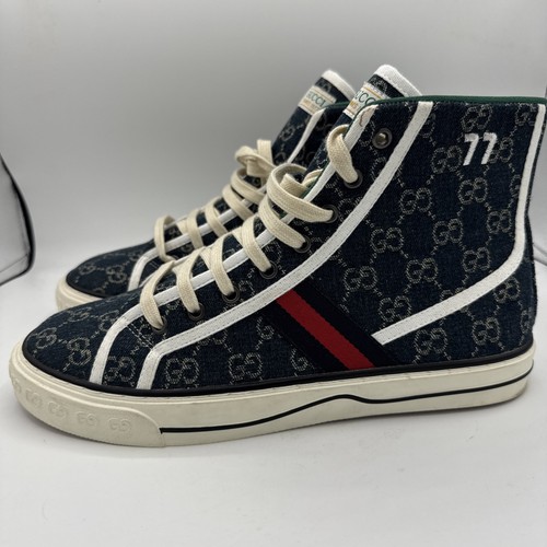 Gucci Tennis 1977 High Tops Uomo Tg 9,5 - 10 Blu US GG Streetwear - Foto 4 di 19