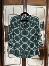 Banana Republic Green Brown Silk Circular-Print Button Down Blouse Medium