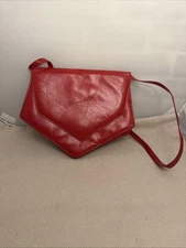 CHARLES JOURDAN, Paris Leather Fold Over Flap envelope Red Shoulder Purse Clutch