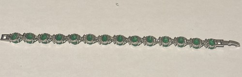 Bracciale vintage giada verde tono argento 7 1/2" - Foto 6 di 7