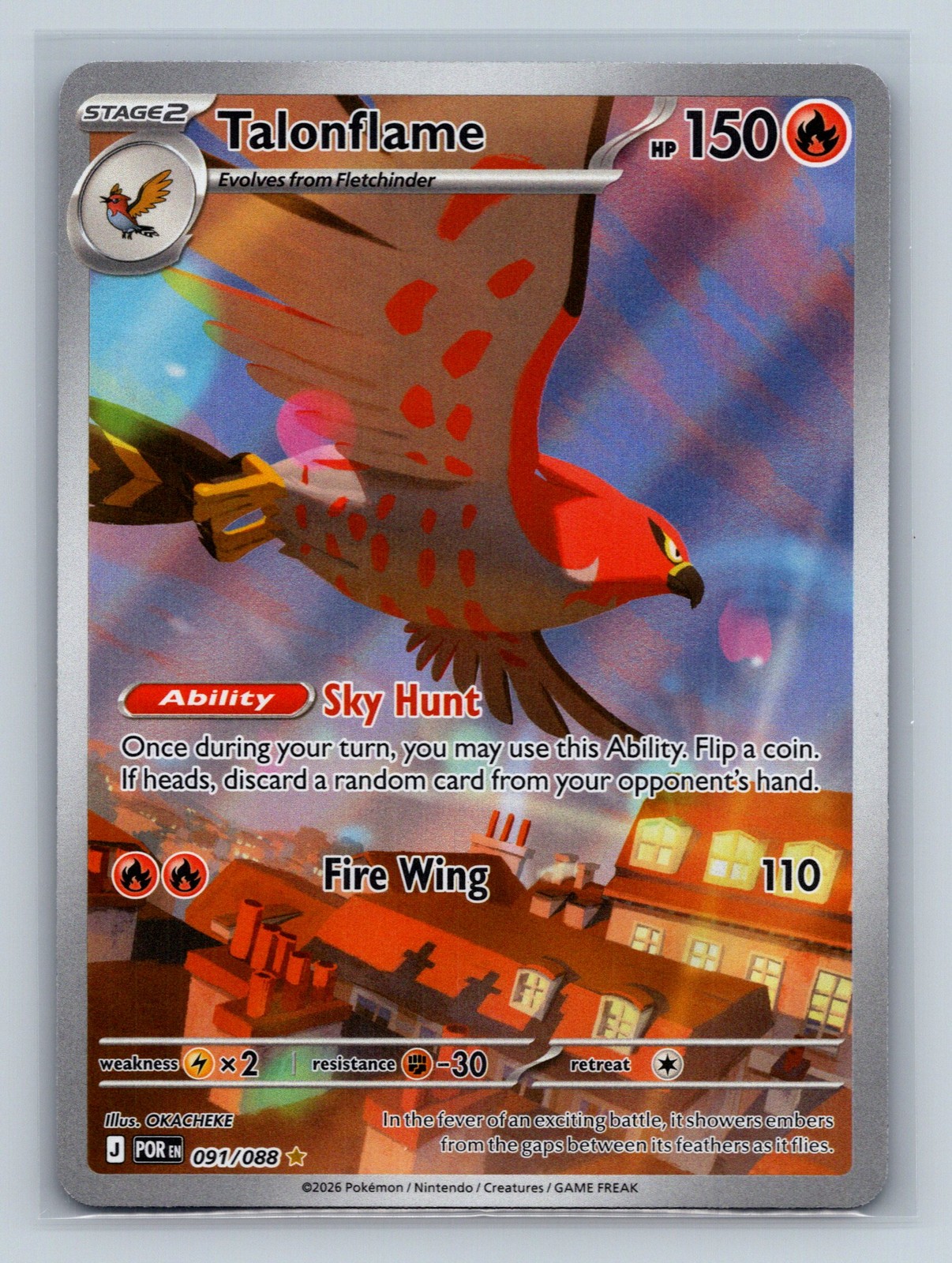 Pokemon ME03: Perfect Order #091/088 Talonflame Illustration Rare Pack Fresh