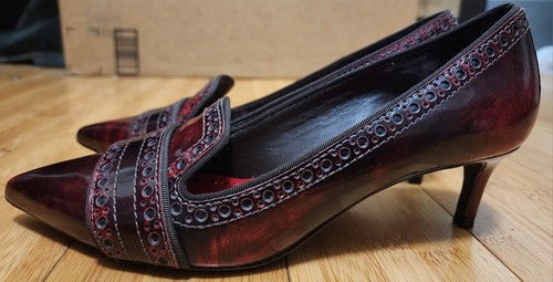 Tory Burch Femmes 6,5 M Rouge Cuir Verni Bout Pointu Chaton Talons Rouge Cerise - Photo 2/9