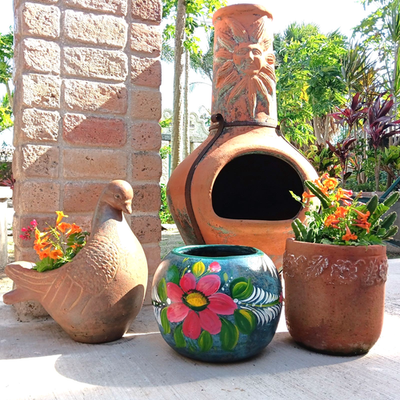 Rustic Clay Pottery Planter Mexican Terracotta Flower Pot Hand Painted Blue  Lg | eBay