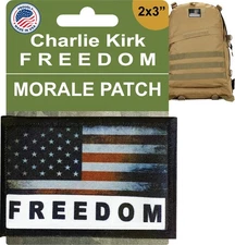 Charlie Kirk FREEDOM Morale Patch | Patriotic Patch | Fight Fight Fight USA Flag