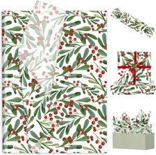 100 Sheets Christmas Tissue Paper Holly Berry Gift Wrapping Paper Watercolor ...